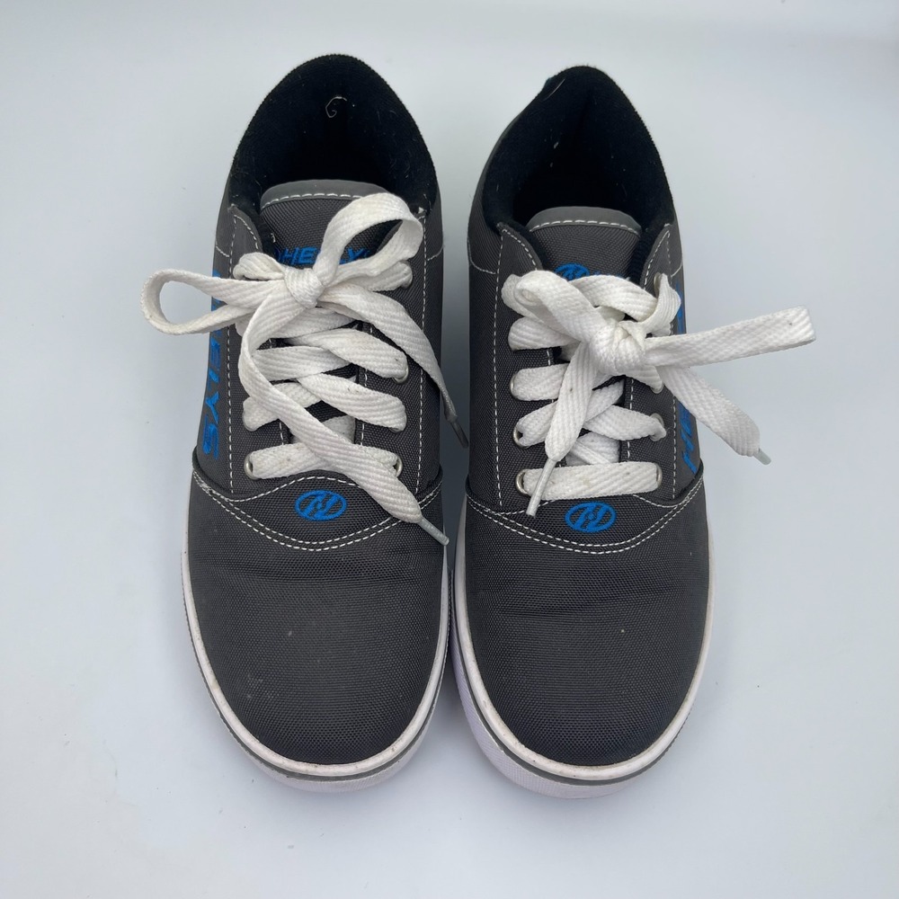 Heelys Pro 20 Skate Shoes Youth Size 6 Gray Blue Canvas Low Top Roller‎ Sneakers